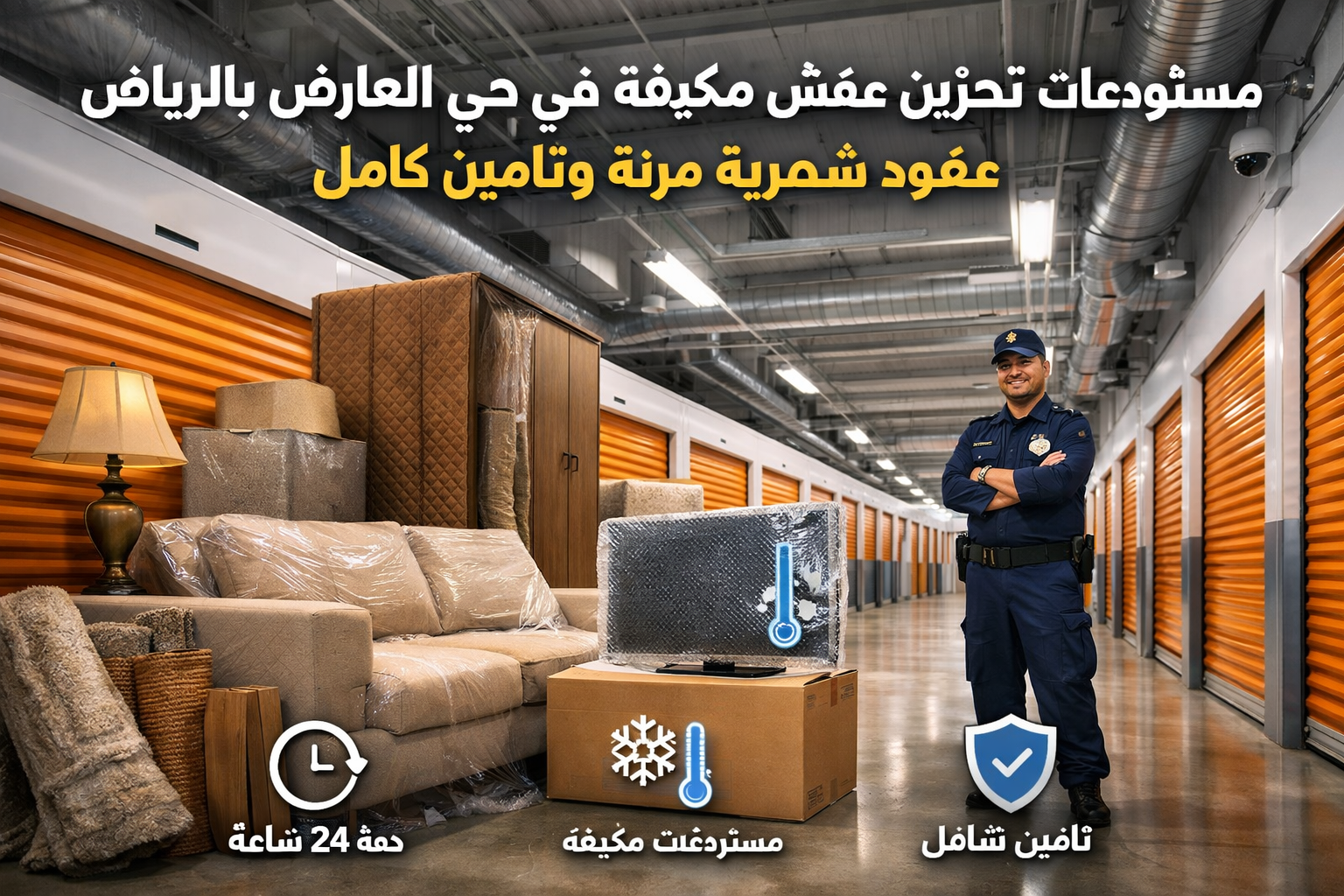 مستودعات تخزين عفش مكيفة في حي العارض بالرياض بعقود شهرية مرنة وتأمين كامل